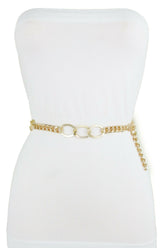 Women Gold Metal Chain Dressy Skinny Waistband Narrow Belt Hip Waist Size M L XL